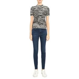 Theory Women's Zebra Print Wool Blend Sweater Tee Black And White Size L